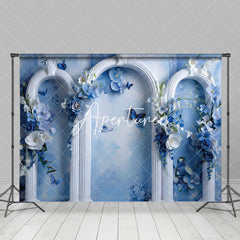 Aperturee - Aperturee Artistic White Blue Arch Wall Floral Wedding Backdrop
