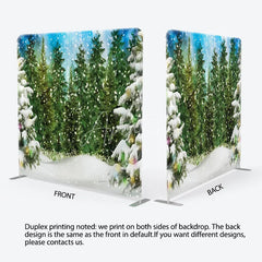 Aperturee - Aperturee Artistic Winter Forest Tension Fabric Backdrop Green Pine Tree Snowing Background Painted Nature Decoration