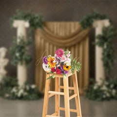 Aperturee - Aperturee Athens Boho Floral Gold Curtain Wedding Backdrop