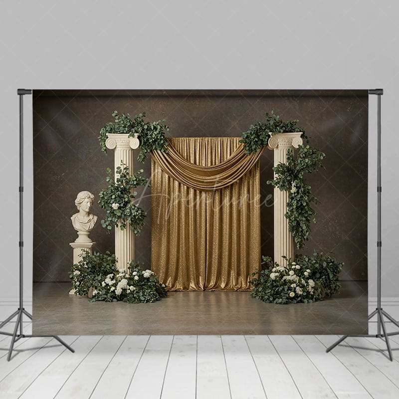 Aperturee - Aperturee Athens Boho Floral Gold Curtain Wedding Backdrop