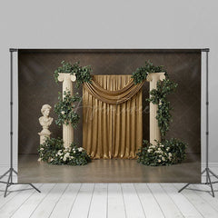 Aperturee - Aperturee Athens Boho Floral Gold Curtain Wedding Backdrop
