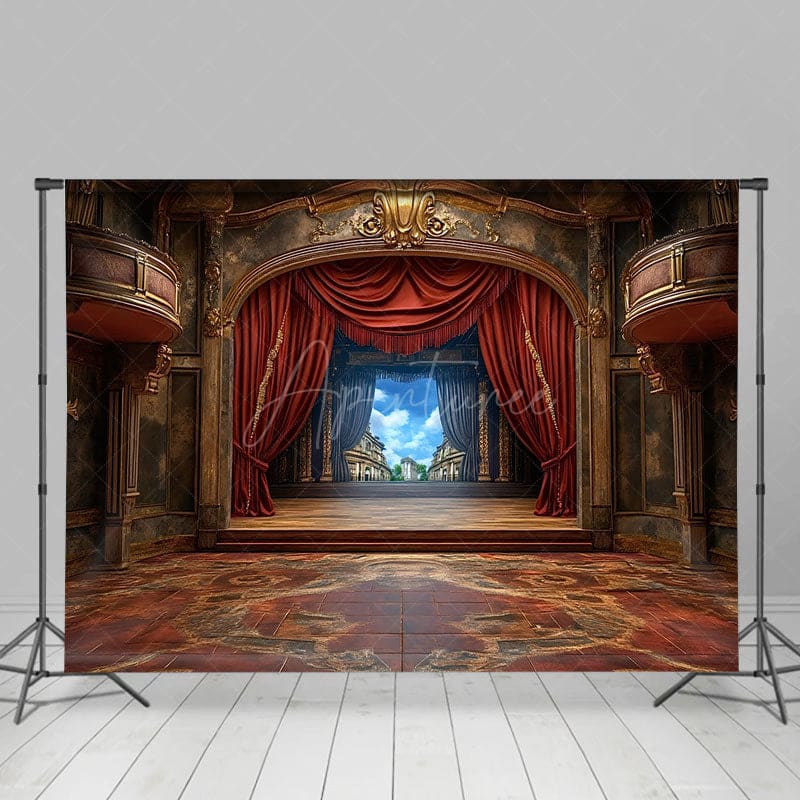 Aperturee - Aperturee Auditorium Stage Curtain Old Style Photo Backdrop