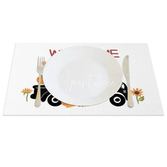 Aperturee - Aperturee Autumn Black Truck with Pumpkins Set of 4 Placemats for Rustic Fall and Farmhouse Kitchen Decor