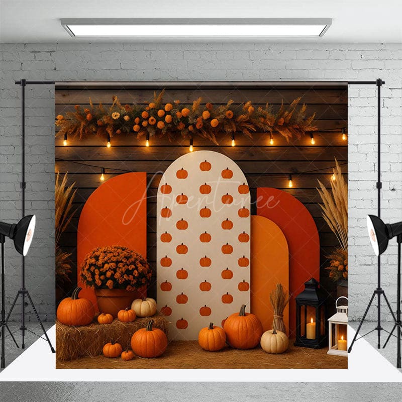 Aperturee - Aperturee Autumn Boho Halloween Pumpkins Room Set Backdrop