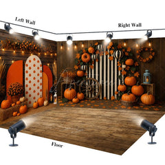 Aperturee - Aperturee Autumn Boho Halloween Pumpkins Room Set Backdrop
