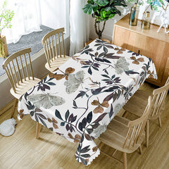 Aperturee - Aperturee Autumn Botanical Rectangle Tablecloth with Painted Butterflies and Plants for Fall and Thanksgiving Decor