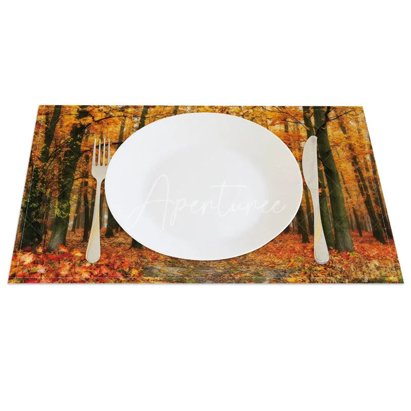 Aperturee - Aperturee Autumn Falling Leaves Set of 4 Placemats for Fall Thanksgiving and Seasonal Dining Table Decor