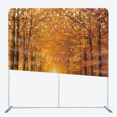 Aperturee - Aperturee Autumn Forest Tension Fabric Backdrop Fall Leaf String Light Decoration Orange Woods Path Background