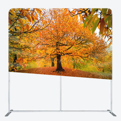 Aperturee - Aperturee Autumn Forest Tension Fabric Backdrop Orange and Yellow Fall Tree Scenery Thanksgiving or Wedding Photography