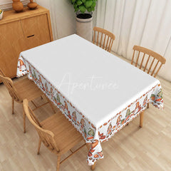 Aperturee - Aperturee Autumn Gnome Tablecloth with Fall Leaves in White and Brown for Thanksgiving and Farmhouse Decor