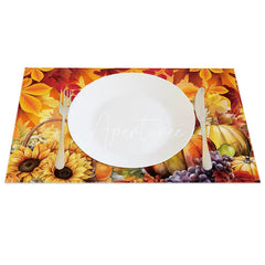 Aperturee - Aperturee Autumn Harvest Set of 4 Placemats with Mushroom Sunflower and Pumpkin for Fall and Thanksgiving
