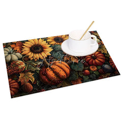 Aperturee - Aperturee Autumn Harvest Sunflower and Pumpkin Set of 4 Placemats for Fall and Thanksgiving Dining Table Decor