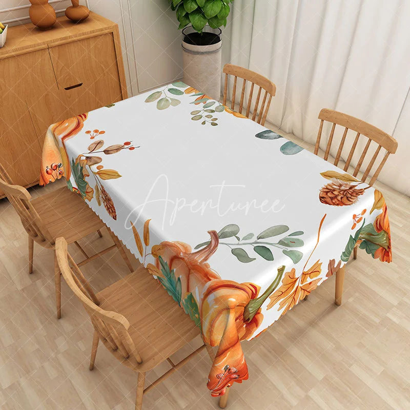 Aperturee - Aperturee Autumn Harvest Tablecloth with Pumpkins and Maple Leaves for Rustic Thanksgiving and Fall Seasonal Decor