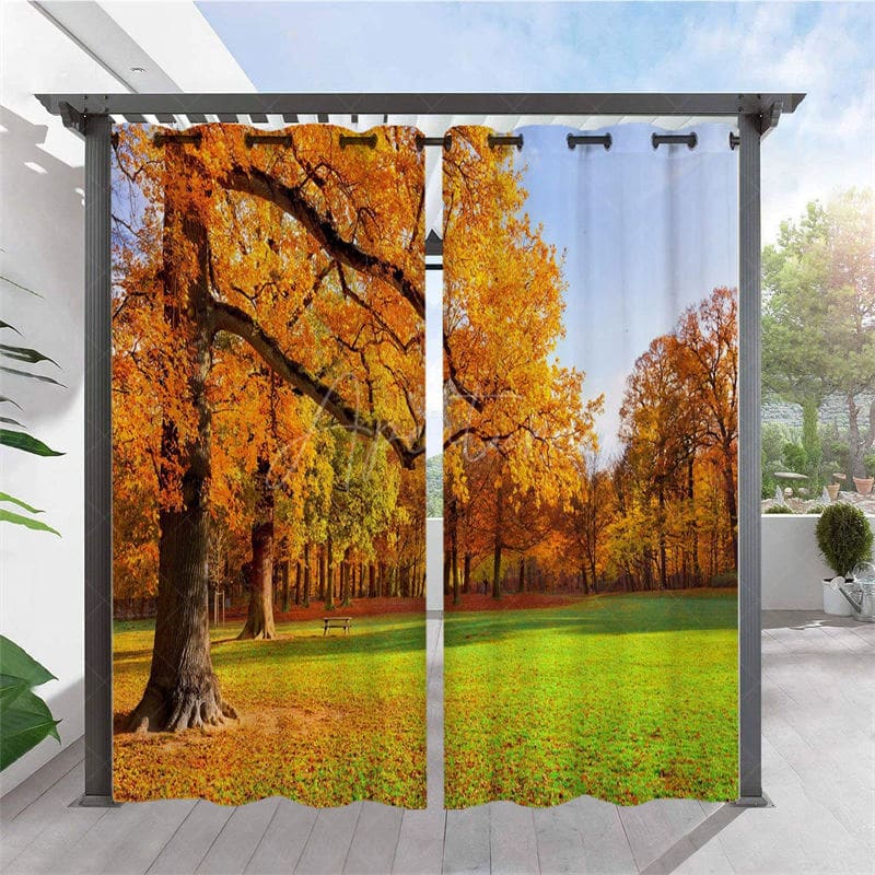 Aperturee - Aperturee Autumn Maple Forest Waterproof Outdoor Curtains For Porch