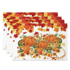 Aperturee - Aperturee Autumn Maple Leaf Pumpkin and Sunflower Set of 4 Placemats for Fall Harvest and Thanksgiving Decor