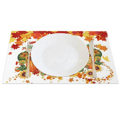 Aperturee - Aperturee Autumn Maple Leaf Pumpkin and Sunflower Set of 4 Placemats for Fall Harvest and Thanksgiving Decor
