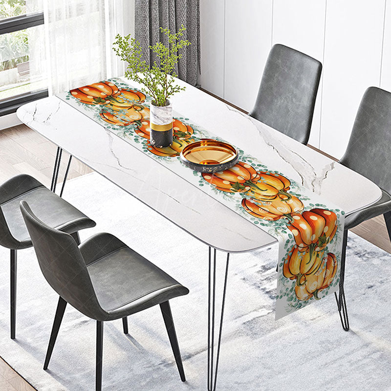 Aperturee - Aperturee Autumn Polka Dot and Pumpkin Table Runner Rustic Fall Harvest Decor Fun and Modern Thanksgiving Kitchen
