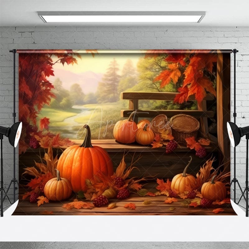 Aperturee - Aperturee Autumn Pumpkin Harvest Wooden Combo Set Backdrop