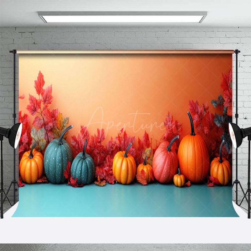 Aperturee - Aperturee Autumn Pumpkin Maple Leaf Aqua Combo Set Backdrop