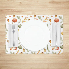 Aperturee - Aperturee Autumn Pumpkin Nut and Willow Leaf Set of 4 Placemats for Rustic Fall and Thanksgiving Decor
