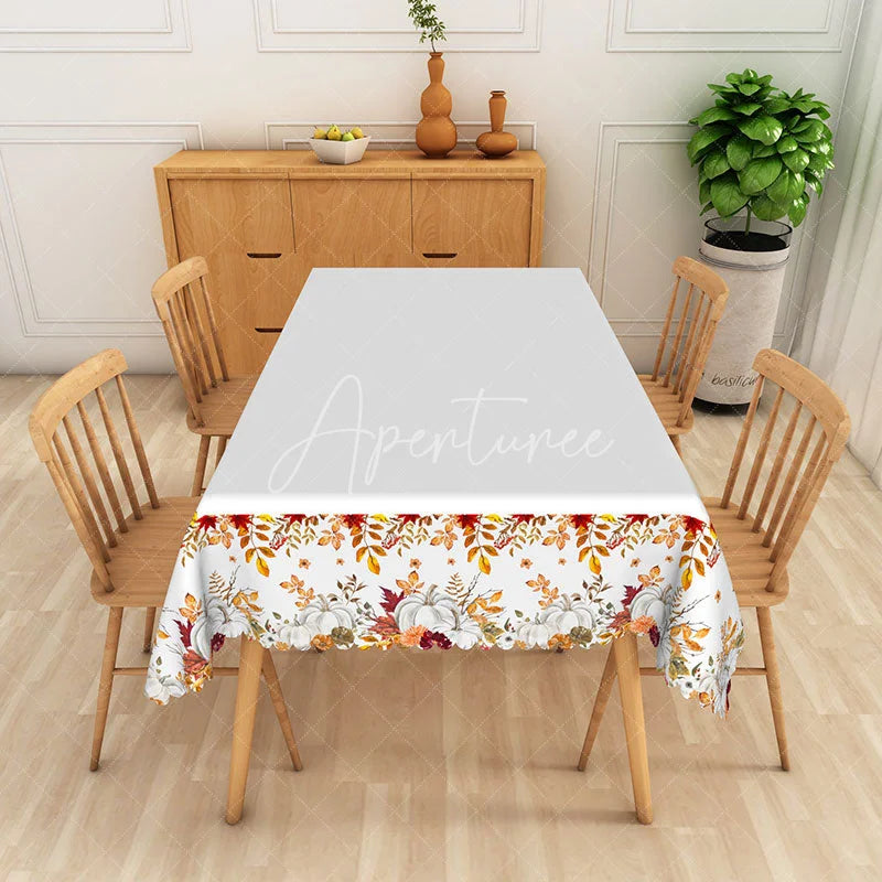 Aperturee - Aperturee Autumn Pumpkin Patch Rectangle Tablecloth with Fall Leaf Pattern for Thanksgiving and Harvest Dinner