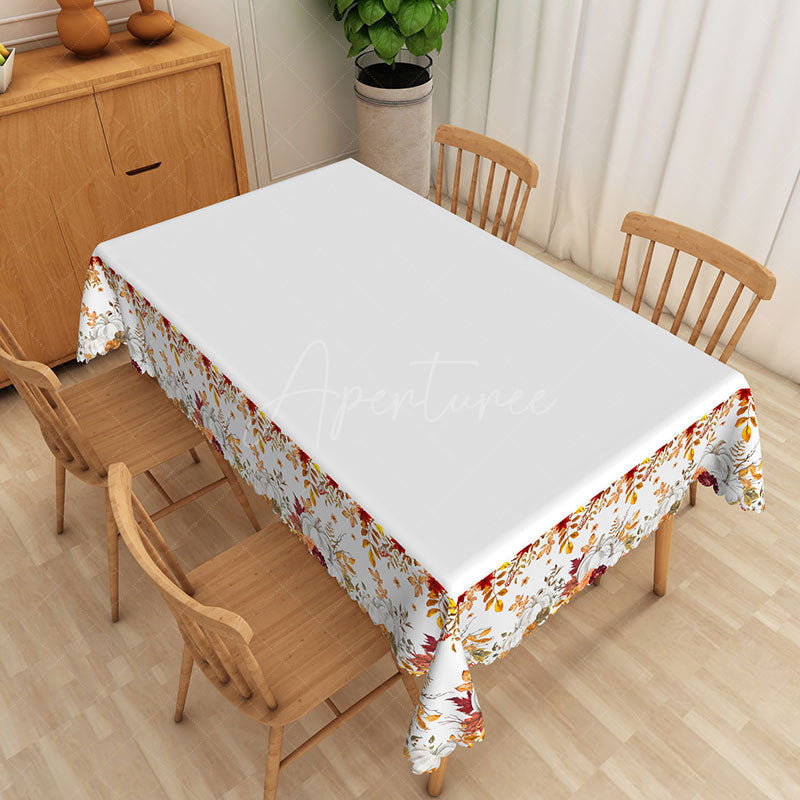 Aperturee - Aperturee Autumn Pumpkin Patch Rectangle Tablecloth with Fall Leaf Pattern for Thanksgiving and Harvest Dinner