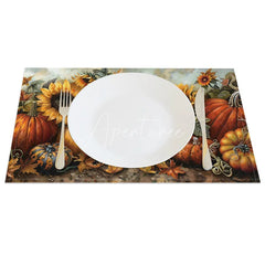 Aperturee - Aperturee Autumn Sunflower and Pumpkin Pattern Set of 4 Placemats for Fall Harvest and Thanksgiving Dining Decor