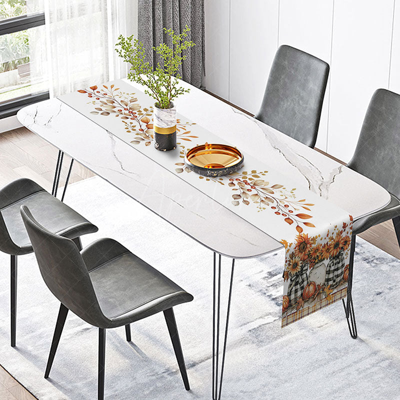 Aperturee - Aperturee Autumn Sunflower and Pumpkin Table Runner for Farmhouse and Thanksgiving Holiday Dining Table Decor