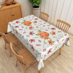 Aperturee - Aperturee Autumn Tablecloth with Red Maple Leaves and Pumpkins for Fall Harvest and Thanksgiving Dining Table Decor