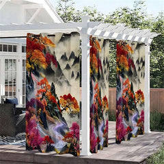 Aperturee - Aperturee Autumn View Hill Waterproof Printed Outdoor Curtains