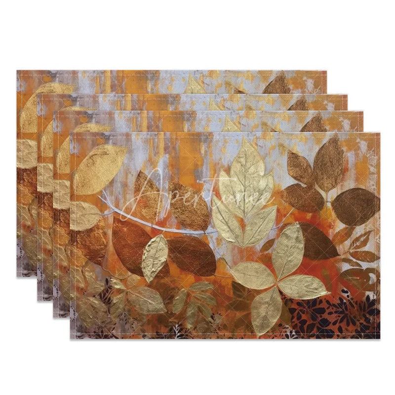 Aperturee - Aperturee Autumn Withered Leaves Pattern Set of 4 Placemats for Rustic Fall and Thanksgiving Dining Table Decor