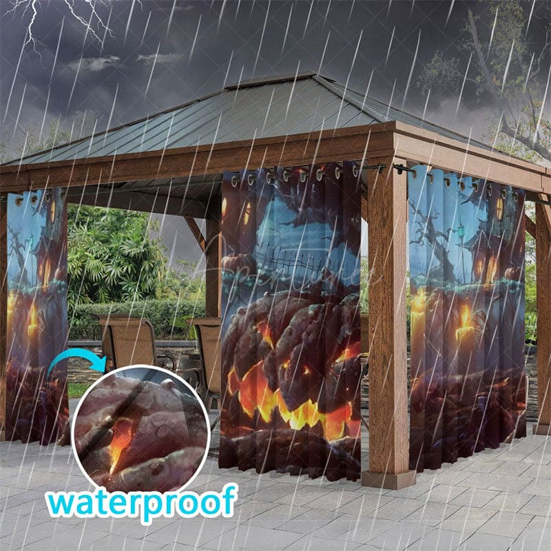 Aperturee - Aperturee Awful Halloween Waterproof Printed Outdoor Curtains