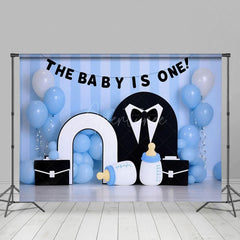 Aperturee - Aperturee Baby Blue Balloon Tuxedo Boss Cake Smash Backdrop