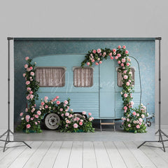 Aperturee - Aperturee Baby Blue Motor Home Floral Arch Wedding Backdrop