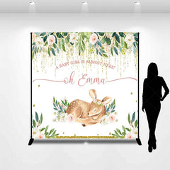 Aperturee - Aperturee Baby Girl Is Almost Here Deer Custom Name Backdrop