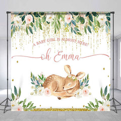 Aperturee - Aperturee Baby Girl Is Almost Here Deer Custom Name Backdrop
