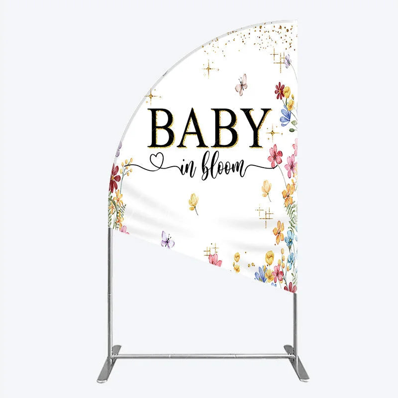 Aperturee - Aperturee Baby In Bloom Half Moon Arch Backdrop Wildflower Butterfly Party Decoration Spring Garden Floral Background
