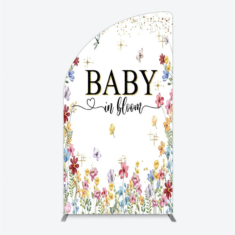 Aperturee - Aperturee Baby In Bloom Half Moon Arch Backdrop Wildflower Butterfly Party Decoration Spring Garden Floral Background