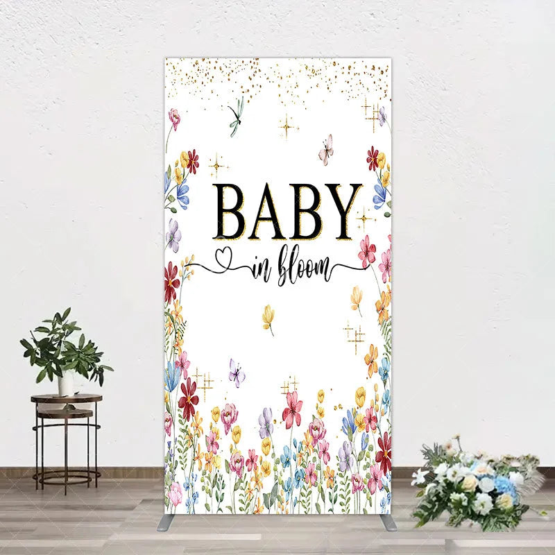 Aperturee - Aperturee Baby In Bloom Rectangle Backdrop Wildflower Butterfly Party Decoration Spring Garden Floral Background