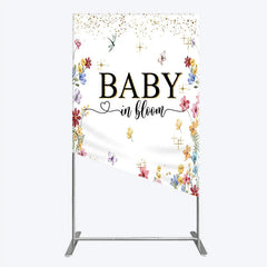 Aperturee - Aperturee Baby In Bloom Rectangle Backdrop Wildflower Butterfly Party Decoration Spring Garden Floral Background