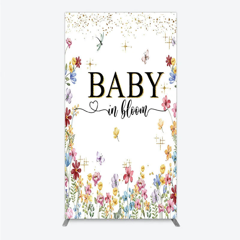 Aperturee - Aperturee Baby In Bloom Rectangle Backdrop Wildflower Butterfly Party Decoration Spring Garden Floral Background