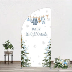 Aperturee - Aperturee Baby It¡¯s Cold Outside Half Moon Arch Backdrop Winter Wonderland Baby Shower and Snow Pine Forest Party Decoration