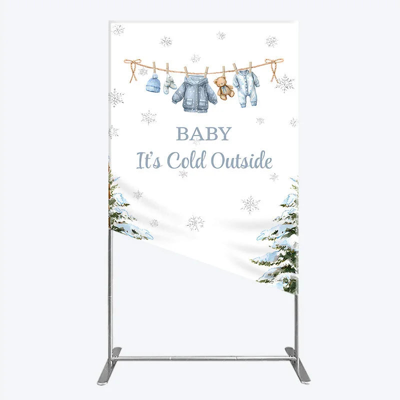 Aperturee - Aperturee Baby It¡¯s Cold Outside Rectangle Backdrop Winter Wonderland Baby Shower and Snow Pine Forest Party Decoration