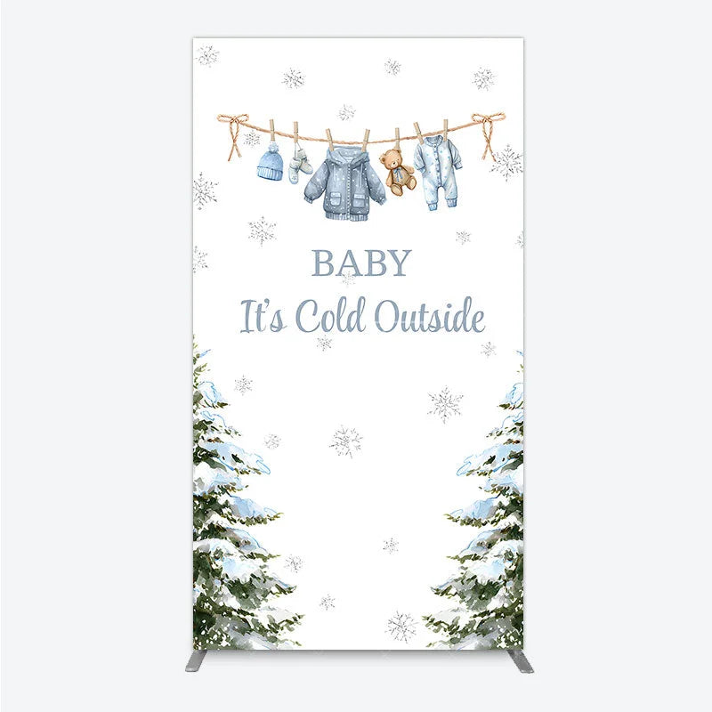 Aperturee - Aperturee Baby It¡¯s Cold Outside Rectangle Backdrop Winter Wonderland Baby Shower and Snow Pine Forest Party Decoration
