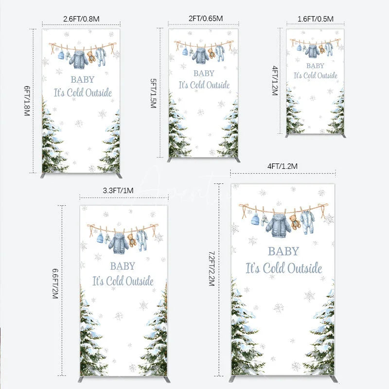Aperturee - Aperturee Baby It¡¯s Cold Outside Rectangle Backdrop Winter Wonderland Baby Shower and Snow Pine Forest Party Decoration