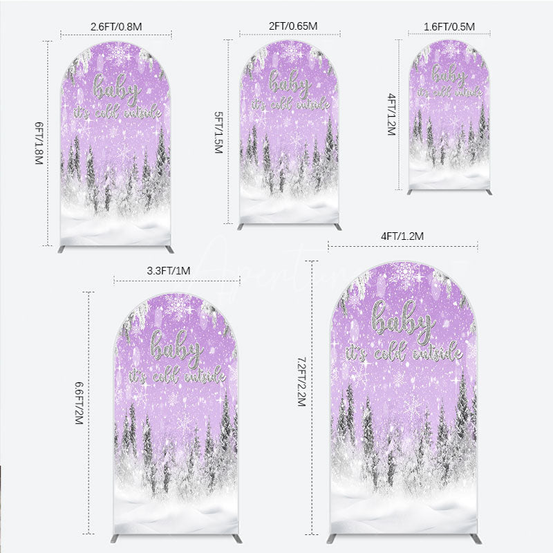 Aperturee - Aperturee Baby It’s Cold Outside Arch Backdrop Lavender Winter Wonderland Purple Snowflake Girl Baby Shower Decor