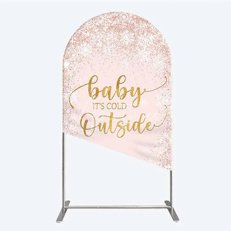 Aperturee - Aperturee Baby Its Cold Outside Arch Backdrop Pink Snowflake Winter Baby Shower Cover