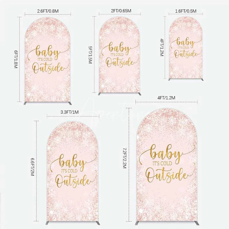 Aperturee - Aperturee Baby Its Cold Outside Arch Backdrop Pink Snowflake Winter Baby Shower Cover