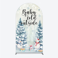 Aperturee - Aperturee Baby Its Cold Outside Arch Backdrop Winter Snowman Watercolor Pine Tree