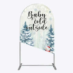 Aperturee - Aperturee Baby Its Cold Outside Arch Backdrop Winter Snowman Watercolor Pine Tree